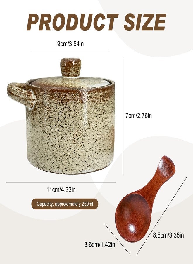 FALESHOS Salt Cellar with Lid & Spoon - Rustic Farmhouse Ceramic Spice Container for Pepper, Seasonings, and Sugar, Sturdy and Substantial, Retro Color, Perfect Housewarming Gift - Image 2