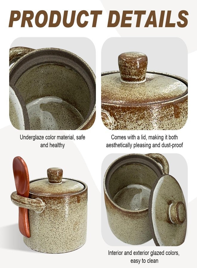 FALESHOS Salt Cellar with Lid & Spoon - Rustic Farmhouse Ceramic Spice Container for Pepper, Seasonings, and Sugar, Sturdy and Substantial, Retro Color, Perfect Housewarming Gift - Image 3
