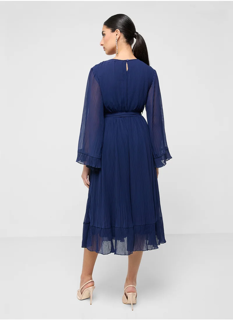 ELLA Flared Sleeve Pleated Dress