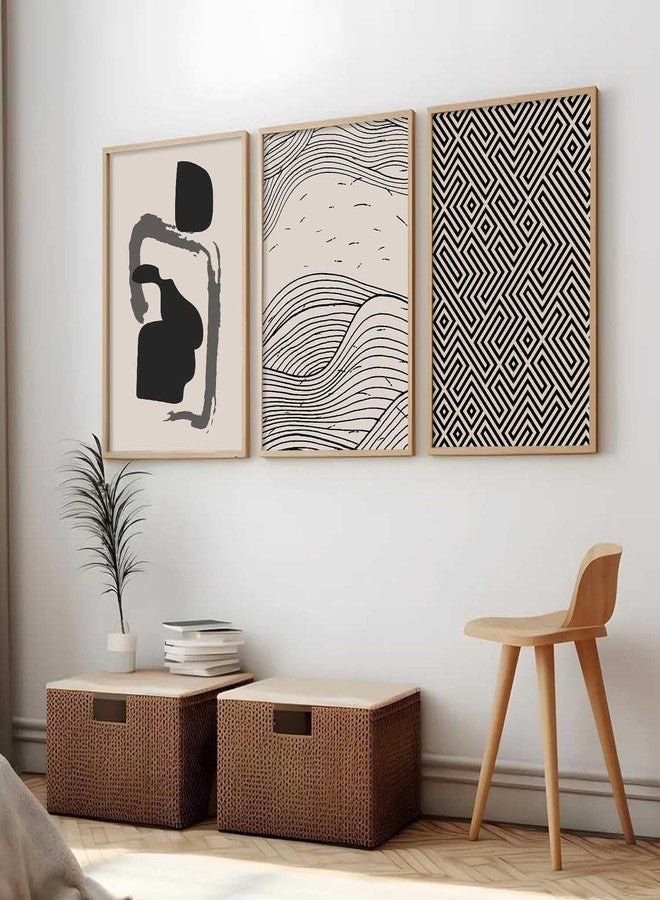 HOTHOUSE Modern Art Decorative Wall Art Print With Frame Pattern Paintings For Living Room Bed Room Hotel Wall Decor Digital Reprint Set of 3 (10X13 inch) - Image 1