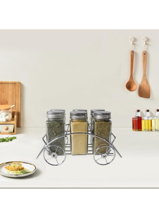 Orchid 6 Pieces Glass Spice Jar Set With Silver Stand Glass Spices Container Food Storage Jars With Rack Seasoning Jar Set Condiment Jar Salt And Pepper Set Seasoning Organizer Bottle Jars - Image 1
