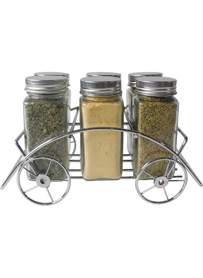 Orchid 6 Pieces Glass Spice Jar Set With Silver Stand Glass Spices Container Food Storage Jars With Rack Seasoning Jar Set Condiment Jar Salt And Pepper Set Seasoning Organizer Bottle Jars - Image 3