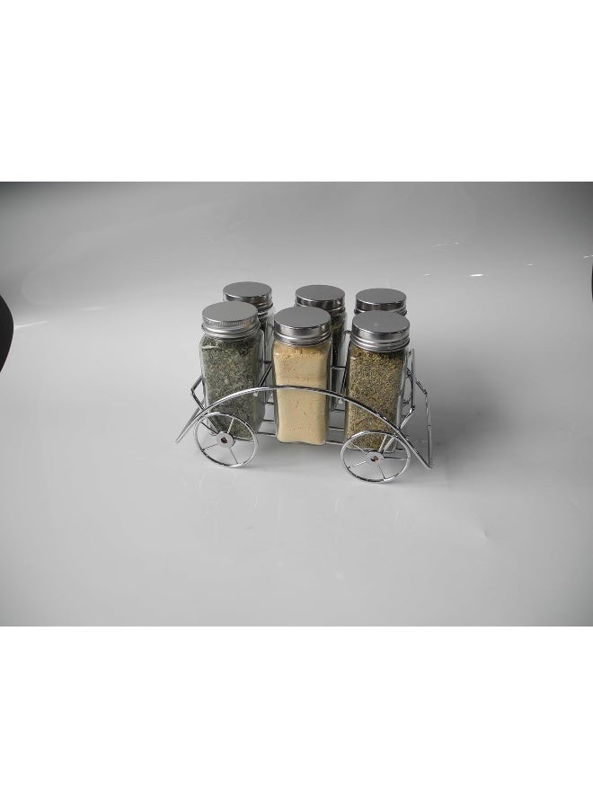 Orchid 6 Pieces Glass Spice Jar Set With Silver Stand Glass Spices Container Food Storage Jars With Rack Seasoning Jar Set Condiment Jar Salt And Pepper Set Seasoning Organizer Bottle Jars - Image 2