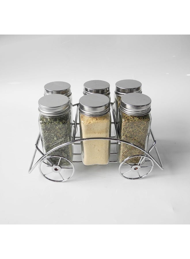 Orchid 6 Pieces Glass Spice Jar Set With Silver Stand Glass Spices Container Food Storage Jars With Rack Seasoning Jar Set Condiment Jar Salt And Pepper Set Seasoning Organizer Bottle Jars - Image 4