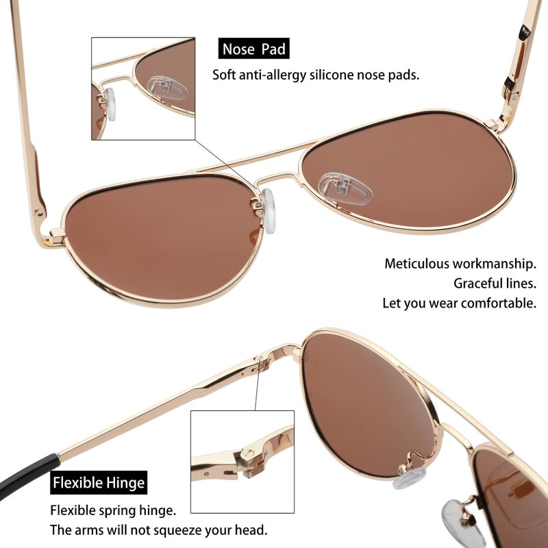 COASION Polarized Aviator Sunglasses for Juniors Small Face Women Men Vintage UV400 Protection Shades(Gold Frame/Brown Lens,52mm) - Image 3