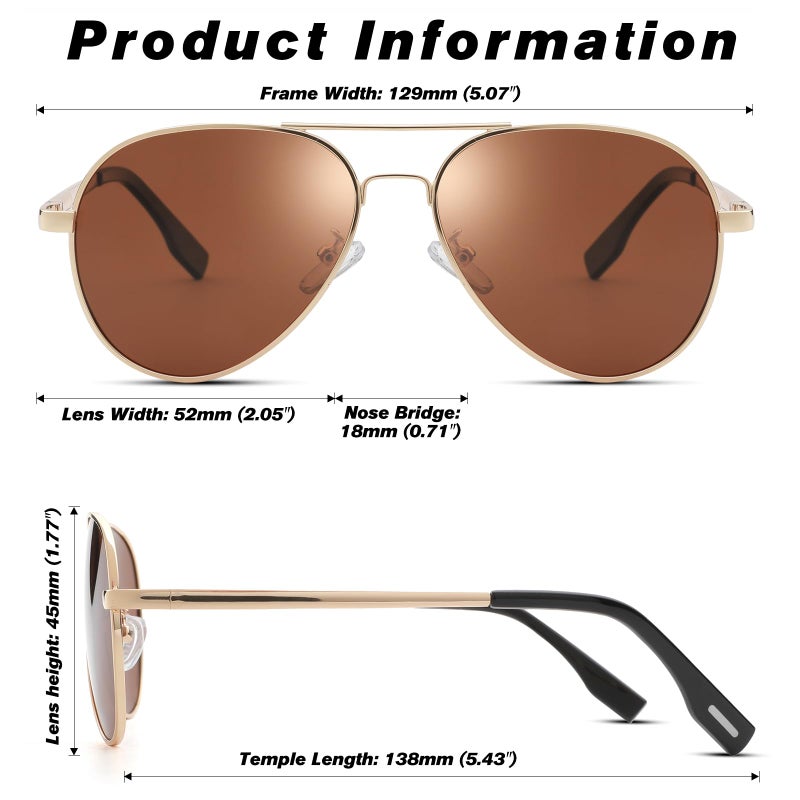 COASION Polarized Aviator Sunglasses for Juniors Small Face Women Men Vintage UV400 Protection Shades(Gold Frame/Brown Lens,52mm) - Image 4