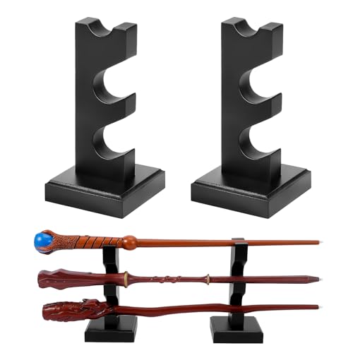 ChampWe Wizard Wand Display Stand Wooden Magic Wands Holder 3 Tiered for Collection Black - Image 1