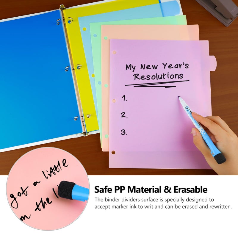 HABGP 16Pcs/2 Set 3 Ring Binder Dividers with Tabs, 8 Color Tab Divders for 3 Ring Binder, Plastic Pastel Page Folder Dividers Sheet Protectors, Three Ring Binder Index Dividers for Notebook - Image 4
