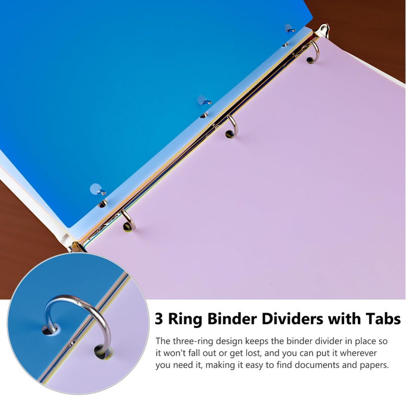 HABGP 16Pcs/2 Set 3 Ring Binder Dividers with Tabs, 8 Color Tab Divders for 3 Ring Binder, Plastic Pastel Page Folder Dividers Sheet Protectors, Three Ring Binder Index Dividers for Notebook - Image 3
