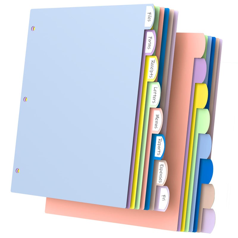 HABGP 16Pcs/2 Set 3 Ring Binder Dividers with Tabs, 8 Color Tab Divders for 3 Ring Binder, Plastic Pastel Page Folder Dividers Sheet Protectors, Three Ring Binder Index Dividers for Notebook - Image 1