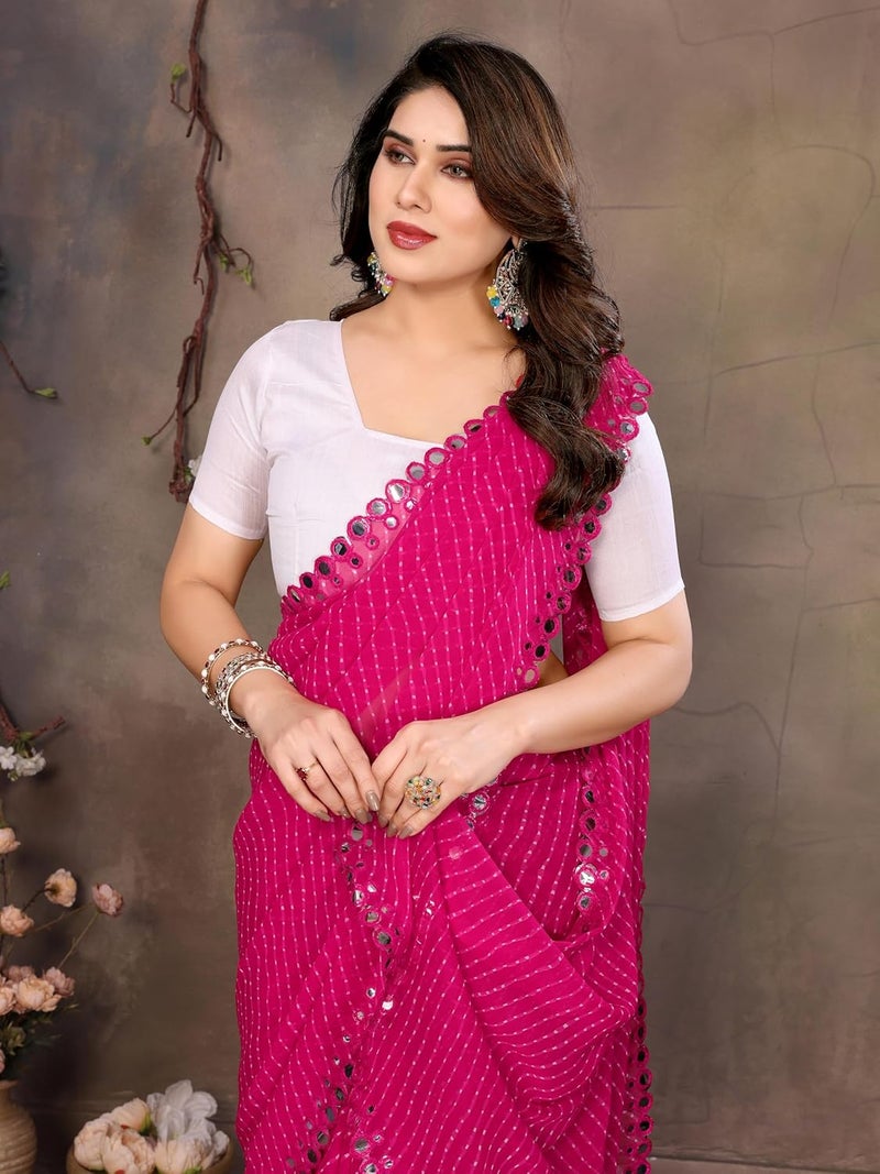 Sidhidata Women's Mothda Leheriya Printed Boardered Embroidered Saree with Unstitched Blouse Piece - Image 3