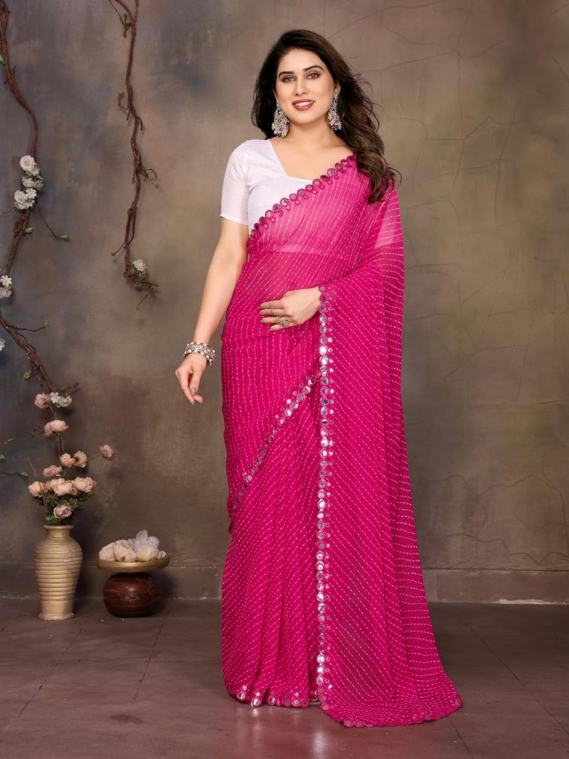Sidhidata Women's Mothda Leheriya Printed Boardered Embroidered Saree with Unstitched Blouse Piece - Image 5