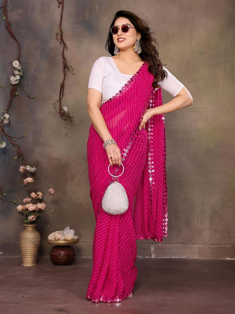 Sidhidata Women's Mothda Leheriya Printed Boardered Embroidered Saree with Unstitched Blouse Piece - Image 2