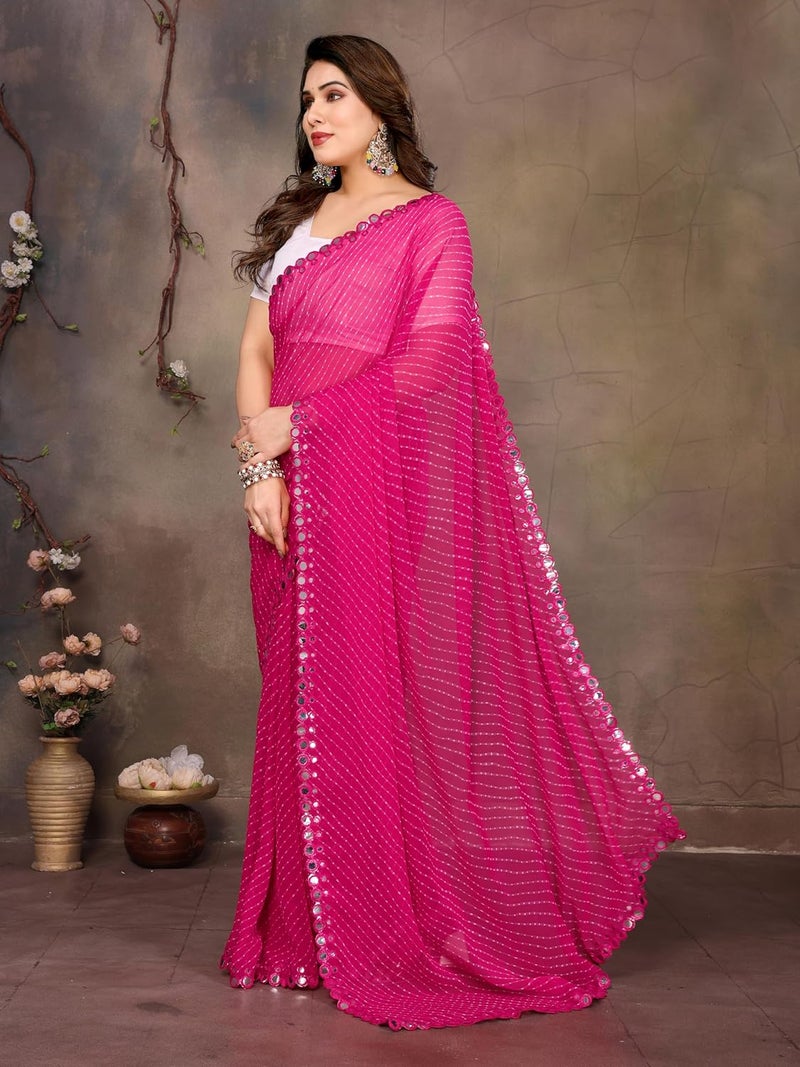 Sidhidata Women's Mothda Leheriya Printed Boardered Embroidered Saree with Unstitched Blouse Piece - Image 4