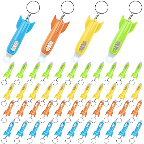 Oppaxf 48 PCS Helicopter Mini Flashlight Keychain Rocket LED Flashlight Mini Flashlights In Bulk Colorful LED Flashlight Small Flashlights for Kids Mini LED Flashlight Keychain Astronaut Party Favors - Image 1