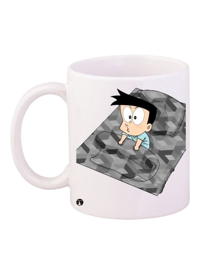 RYN Cartoon Printed Coffee Mug White/Grey/Blue 11ounce