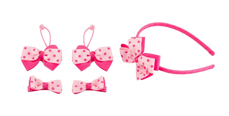 Babies Bloom Hair Band Set for Girls (Dark and Pink Dots)(Set of 5 pcs) - Image 4