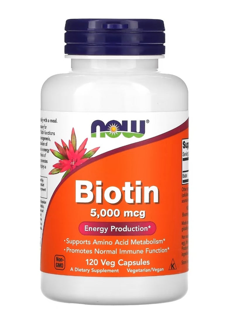 Now Foods Biotin 5000 mcg - 120 Veggie Tablets - Image 1