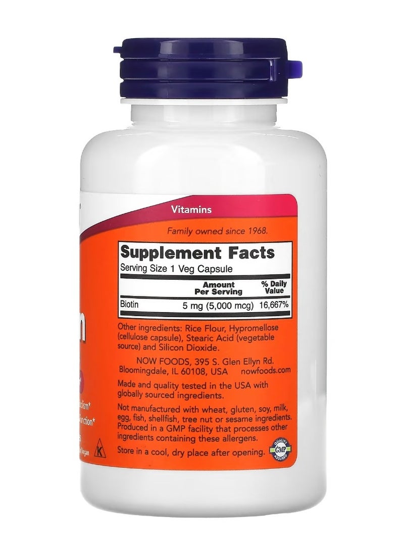 Now Foods Biotin 5000 mcg - 120 Veggie Tablets - Image 2