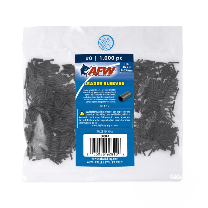 AFW American Fishing Wire Single Barrel Crimp Sleeves Size 0025 Black 1000 pc - Image 2