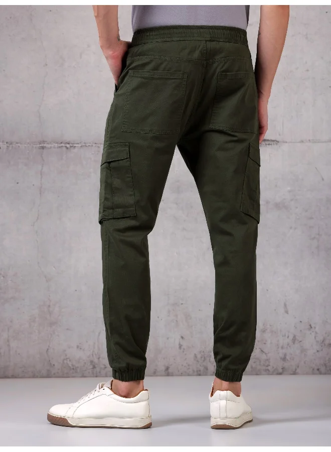 Beyoung Solid Green Regular Fit Cargo Pant for men