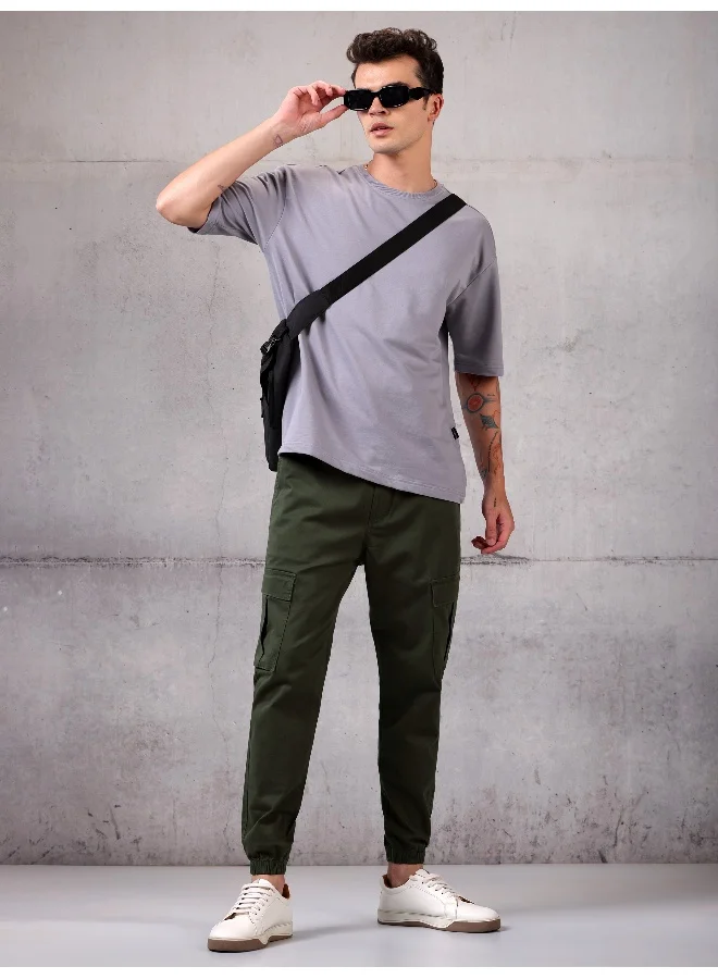 Beyoung Solid Green Regular Fit Cargo Pant for men