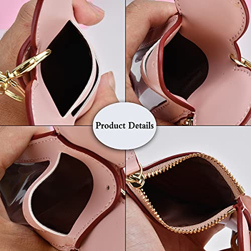 BUUFAN Chic Cute Travel PU Leather Student ID Card Holder Lanyard Neck Pouch Bag With Coin Wallet Purse for Students Women Kids Teens Girls (Pink) - Image 3