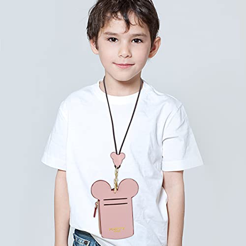 BUUFAN Chic Cute Travel PU Leather Student ID Card Holder Lanyard Neck Pouch Bag With Coin Wallet Purse for Students Women Kids Teens Girls (Pink) - Image 4