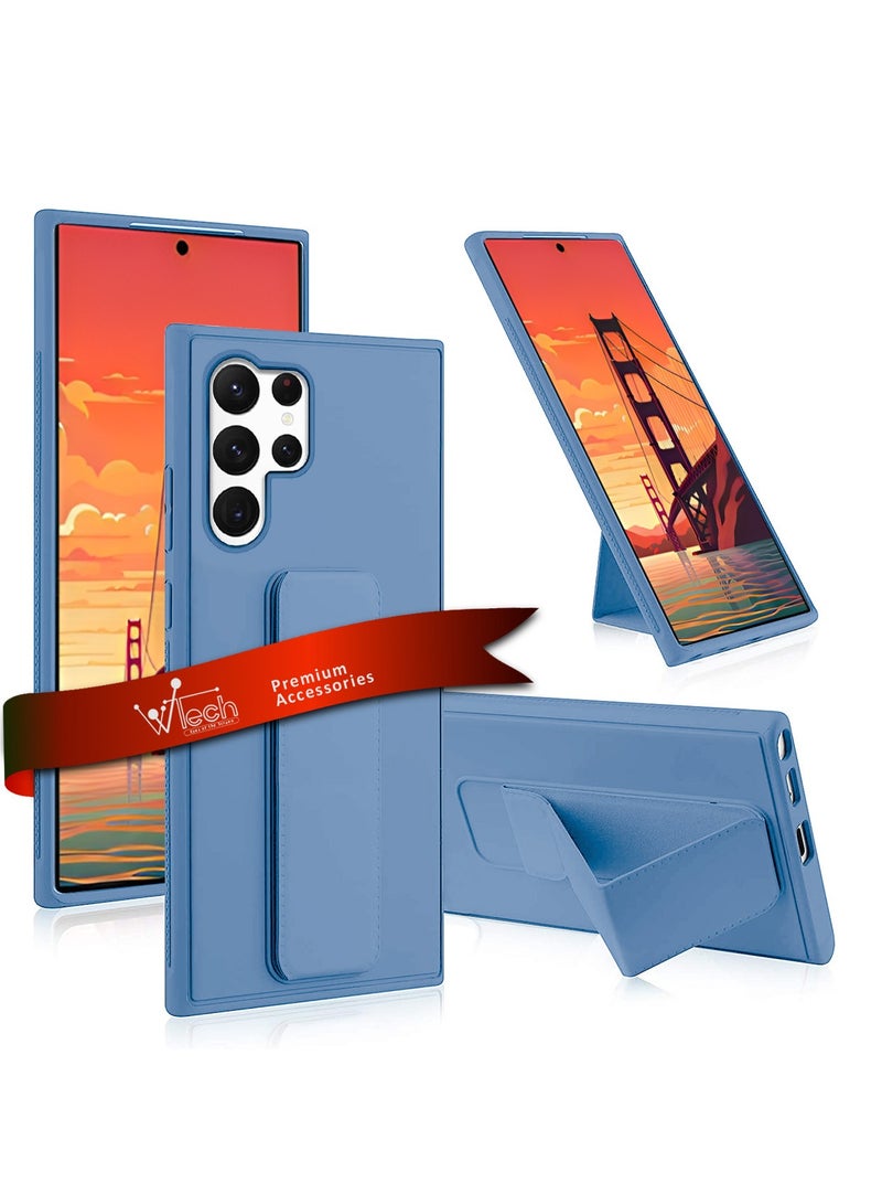 Wtech Hand Grip And Multi Stand Magnetic Car Mount Kickstand Case Finger Strap Cover For Samsung Galaxy S24 Ultra 5G 2024 Sky Blue - Image 1