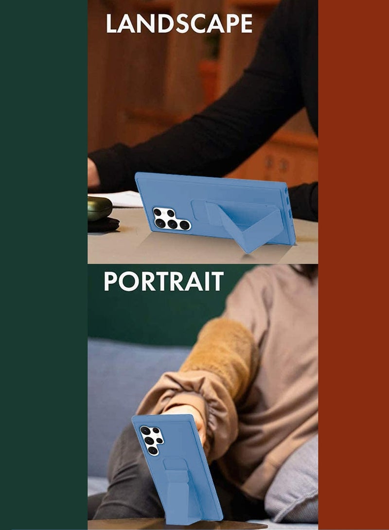 Wtech Hand Grip And Multi Stand Magnetic Car Mount Kickstand Case Finger Strap Cover For Samsung Galaxy S24 Ultra 5G 2024 Sky Blue - Image 4