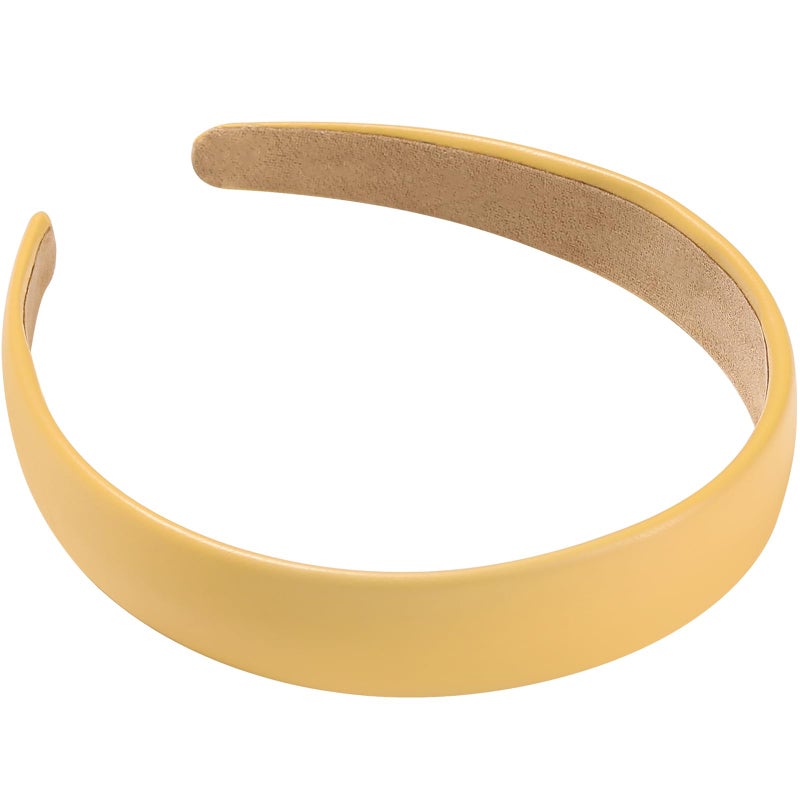 WantGor 1 Inch PU Leather Headband Wide Padded Hairband Fashion Hair Bands Cute Womens Headbands Holiday DIY Hair Accessories Yellow - Image 3