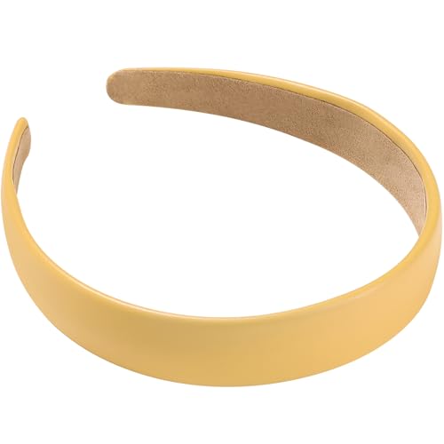 WantGor 1 Inch PU Leather Headband Wide Padded Hairband Fashion Hair Bands Cute Womens Headbands Holiday DIY Hair Accessories Yellow - Image 1
