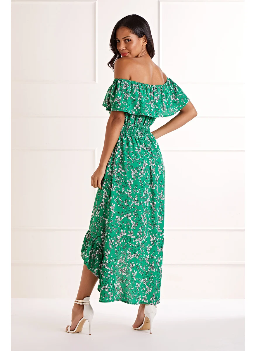 ميلا لندن Ditsy Print Bardot Dipped Hem Dress