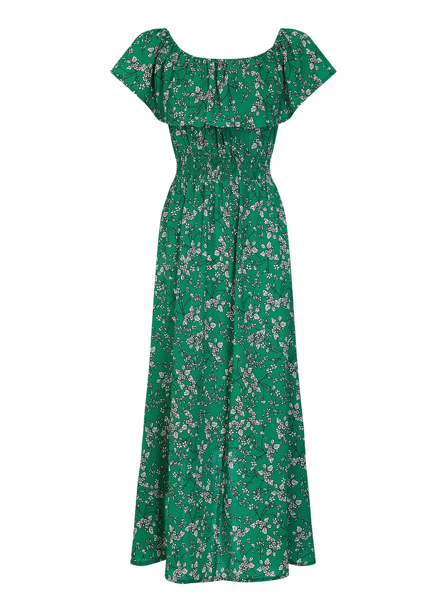 ميلا لندن Ditsy Print Bardot Dipped Hem Dress
