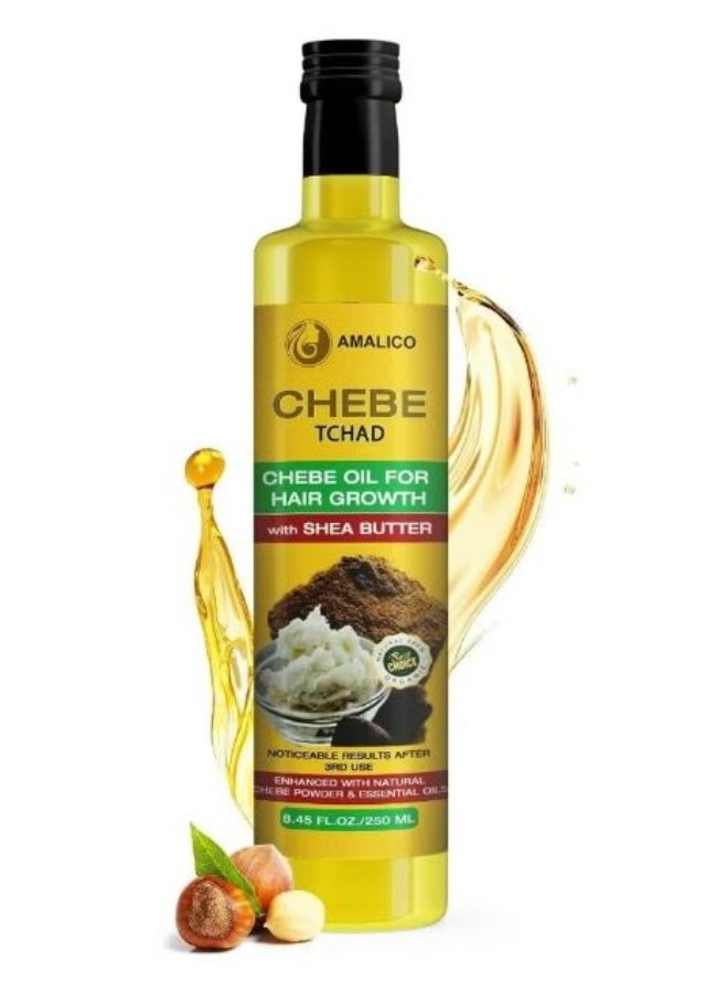 AMALICO Chebe Oil for Hair Growth with SHEA BUTTER - Ready-to-Use Authentic African Chebe Powder for Hair Growth, Shea Butter, Palm Oil, Almond Oil, Olive Oil, Ostrich Oil 250 ML - Image 3