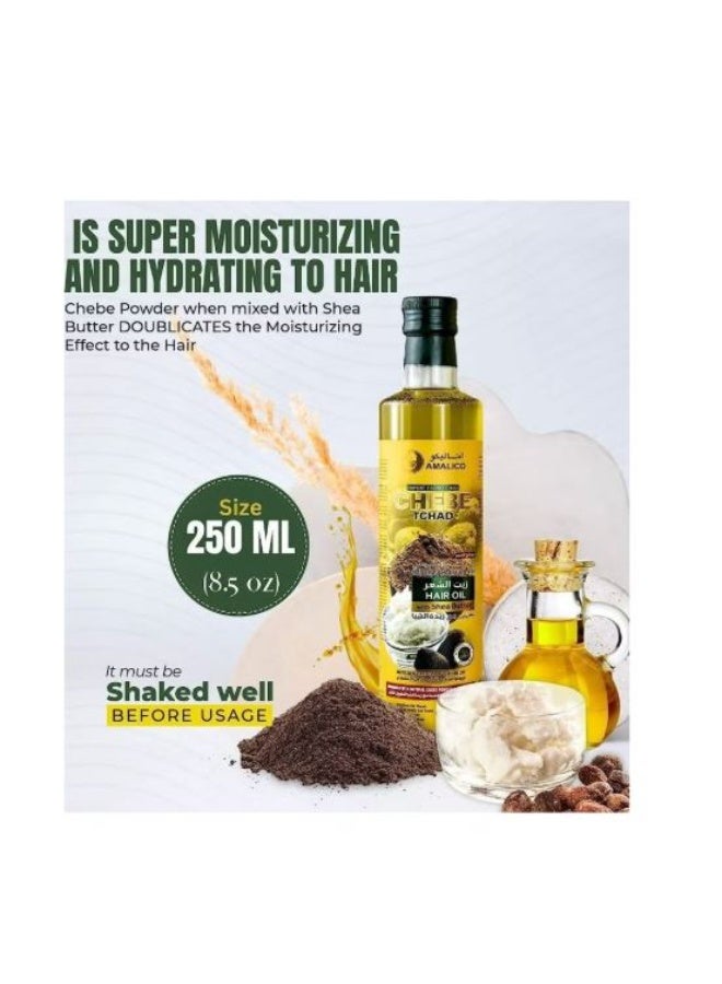 AMALICO Chebe Oil for Hair Growth with SHEA BUTTER - Ready-to-Use Authentic African Chebe Powder for Hair Growth, Shea Butter, Palm Oil, Almond Oil, Olive Oil, Ostrich Oil 250 ML - Image 4