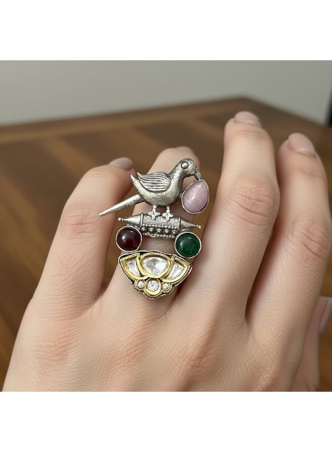 Pretty Precious Oxidised Adjustable Finger Ring for Women and Girls – Antique Silver Finish, Trendy Boho Jewellery - Image 4