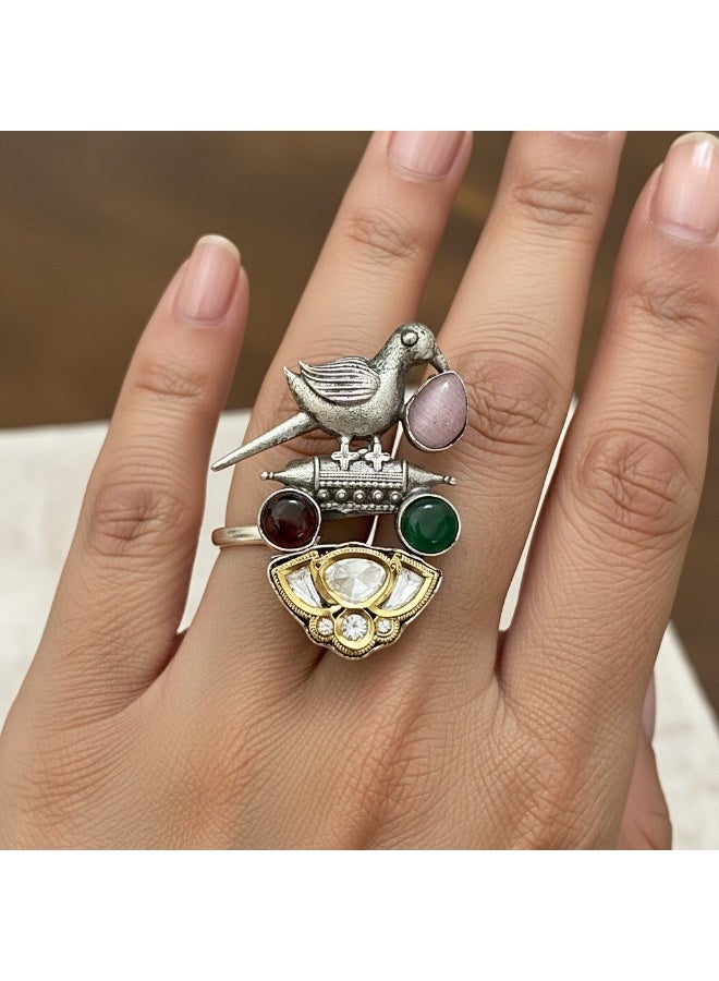 Pretty Precious Oxidised Adjustable Finger Ring for Women and Girls – Antique Silver Finish, Trendy Boho Jewellery - Image 1