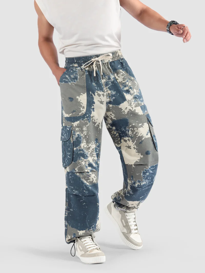 بيونغ بنطلون كارجو واسع مموه أزرق