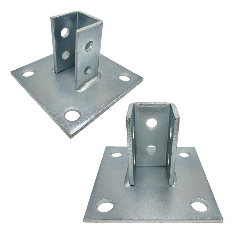 AA 2 Pack - 4 Hole Post Base Channel, 6"" Square For All 1-5/8"" Strut Channel, Side Orientation - Heavy Duty, Electro-Galvanized (2) - Image 1