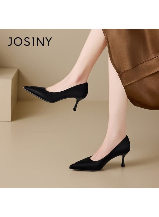 Josiny Women's High Heels New Spring French Elegant Skirt Matching Thin Heel Pointed Toe Black Size 36 - Image 3