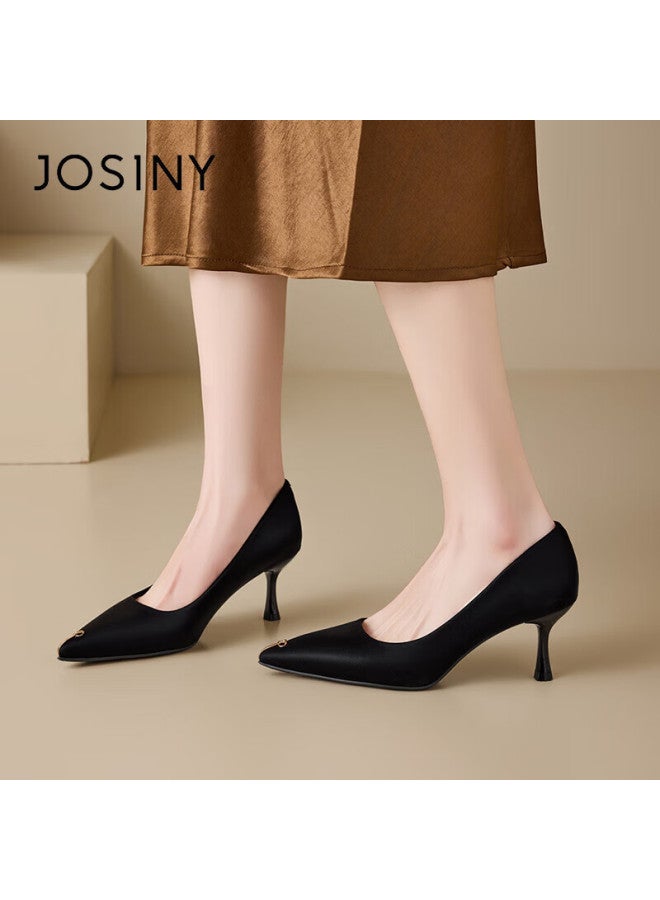 Josiny Women's High Heels New Spring French Elegant Skirt Matching Thin Heel Pointed Toe Black Size 36 - Image 2