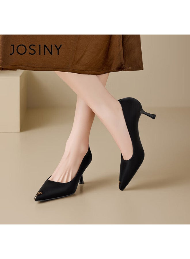 Josiny Women's High Heels New Spring French Elegant Skirt Matching Thin Heel Pointed Toe Black Size 36 - Image 1