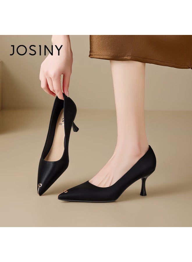 Josiny Women's High Heels New Spring French Elegant Skirt Matching Thin Heel Pointed Toe Black Size 36 - Image 5