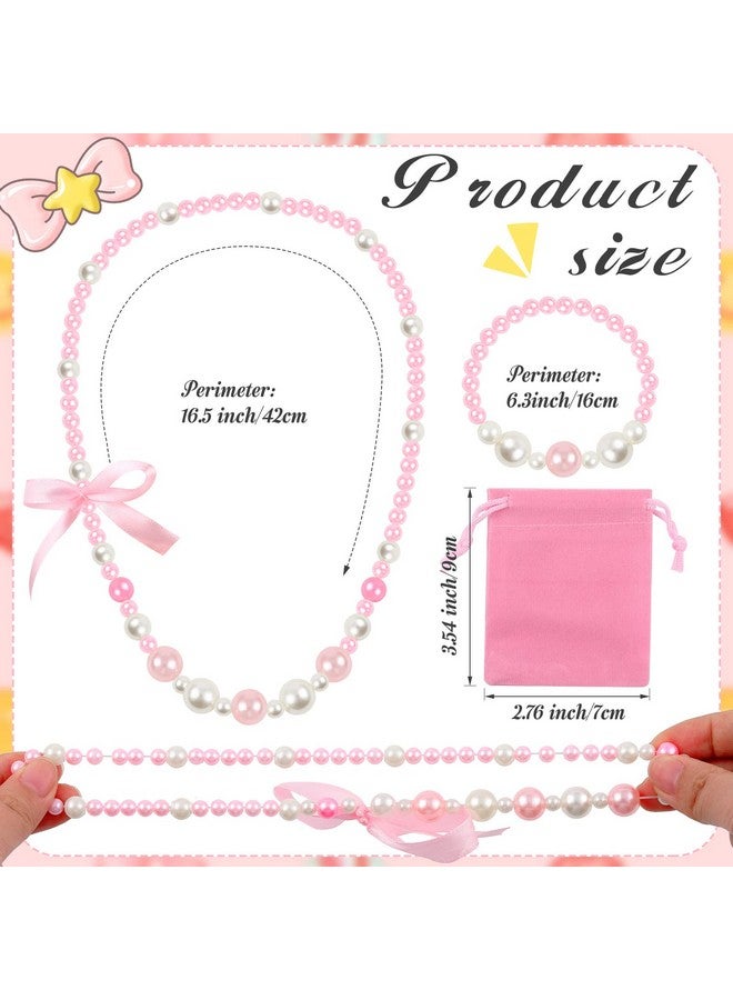 Batiyeer 12 مجموعة هدايا حفلة شاي للفتيات عقد خرز سوار خرز مجموعة أزياء الأميرة مجوهرات تظاهرية عقد لؤلؤ مع حقيبة مخملية وردية لعيد الميلاد تنكرية لعب الأدوار حشو حفلة - Image 3