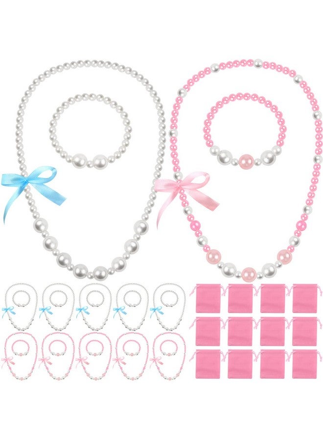 Batiyeer 12 مجموعة هدايا حفلة شاي للفتيات عقد خرز سوار خرز مجموعة أزياء الأميرة مجوهرات تظاهرية عقد لؤلؤ مع حقيبة مخملية وردية لعيد الميلاد تنكرية لعب الأدوار حشو حفلة - Image 1