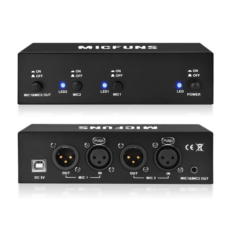 Micfuns MC2 2 Channel 48V Phantom Power Supply with 3.5mm Audio Cable to Connect Audio Interface for Condenser Microphone Music Recording Equipment (2 Channel) - Image 1