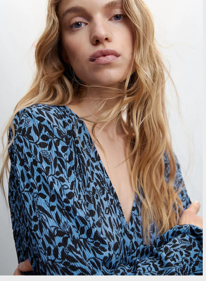 MANGO Ruched Waist Floral Print Dress