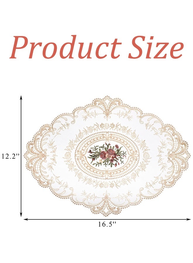 4 حزم من مفارش المائدة البيضاوية باللون البيج من الدانتيل الفرنسي الرجعي 12 × 16 بوصة مطرزة بالكروشيه لتزيين غرفة Coquette على الطراز الريفي الفرنسي المزهريات والأكواب تجمعات العيد طاولات الزفاف عرض المنزل المقهى، هدية مثالية - Image 2
