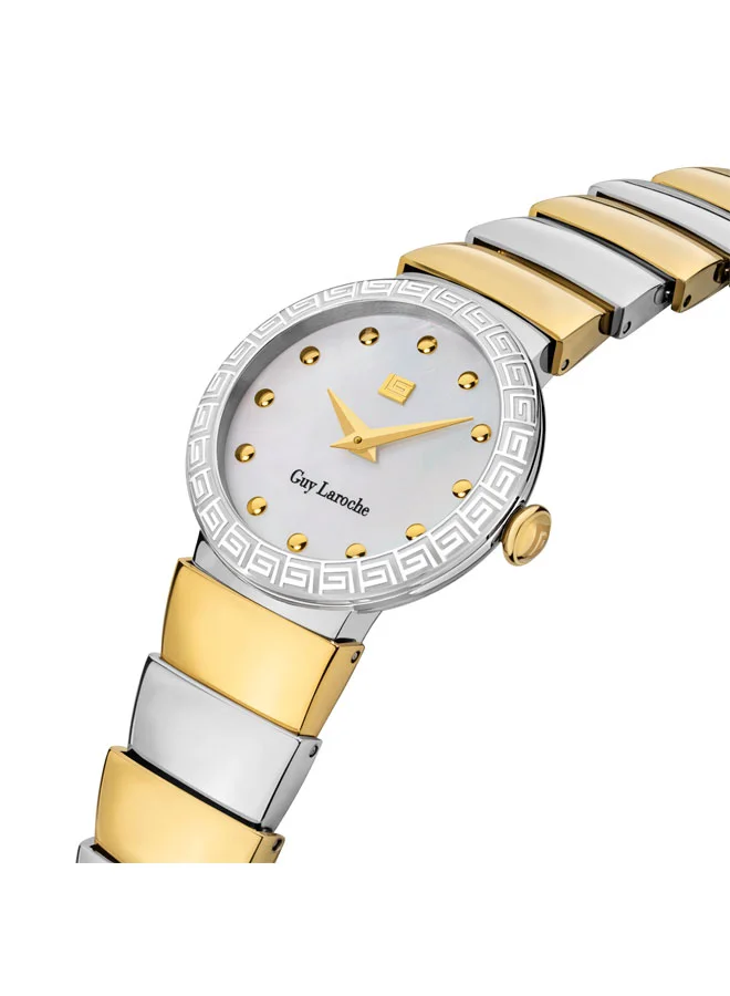 Guy Laroche Anna White Dial Silver-Gold Metal Bracelet Analog Watch for Women 28mm